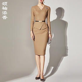 J8382929A颈袖添香装新款时尚气质OL女羊毛职场装修身包臀连衣裙子J8382929A