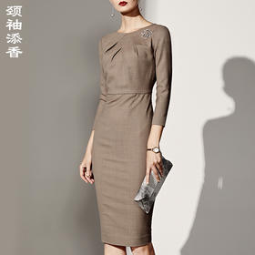 孤品 J8382933颈袖添香新款时尚修身中长款气质七分袖职场装包臀连衣裙女J8382933不退可换