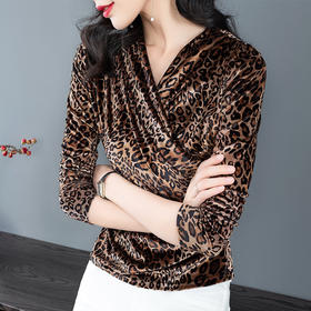 QXYC-秋季新款时尚V领长袖金丝绒上衣