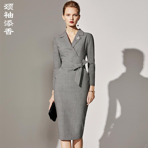 “温莎公爵”颈袖添香-连衣裙-J8382740A颈袖添香新款职场装OL修身显瘦包臀西装裙女士羊毛连衣裙J8382740A 商品图0