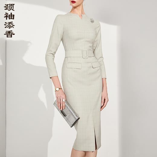 J8382762C颈袖添香装新款修身九分袖OL气质职场装包臀羊毛连衣裙子女J8382762C 商品图0