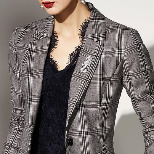 J83A2649颈袖添香春秋新款格子OL气质职业装女士小西装裤套装时尚正装J83A2649 商品图2