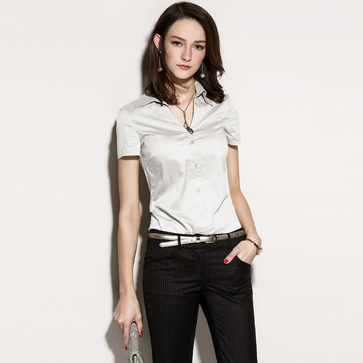 J8232533B颈袖添香新款时尚OL修身气质白衬衫女短袖白色衬衣J8232533B（四季可穿） 商品图1