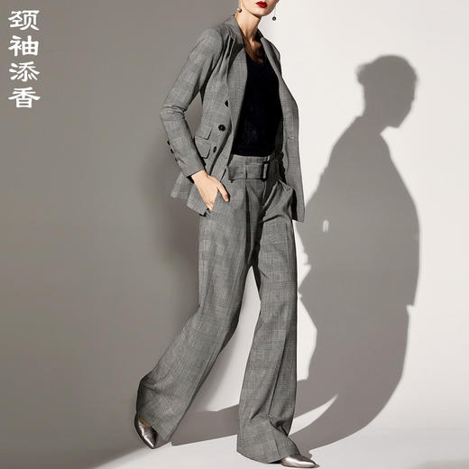 威尔士亲王格 颈袖添香-套裤-J83A3184颈袖添香季新款时尚正装修身职场装小西装套装女韩版套裤J83A3184 商品图0