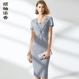 J9283601A颈袖添香OL连衣裙季新款职场装女中长款V领套头通勤包臀裙J9283601A