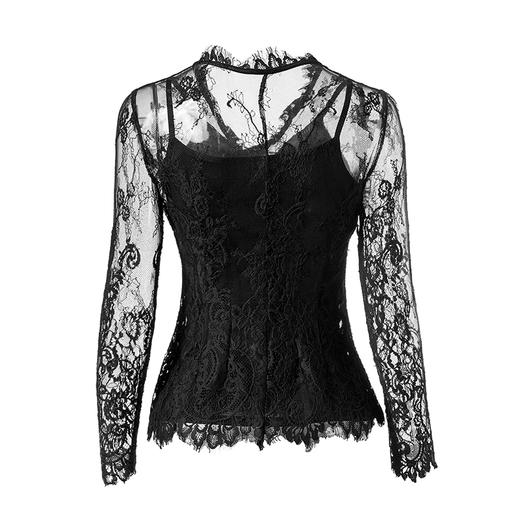 J6210476B颈袖添香2019春夏新款气质女神范网纱上衣女两件套长袖蕾丝打底衫J6210476C 商品图2
