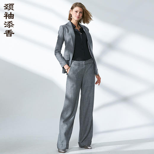 人字纹-J93A3605A颈袖添香2019秋装新款OL职业装女装长袖小西装套装时尚气质正装J93A3605A 商品图0