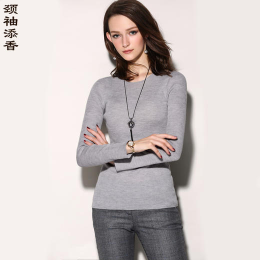 J7421684B颈袖添香秋冬新款女装圆领修身内搭长袖保暖纯色羊毛打底衫J7421684B（不退不换） 商品图0