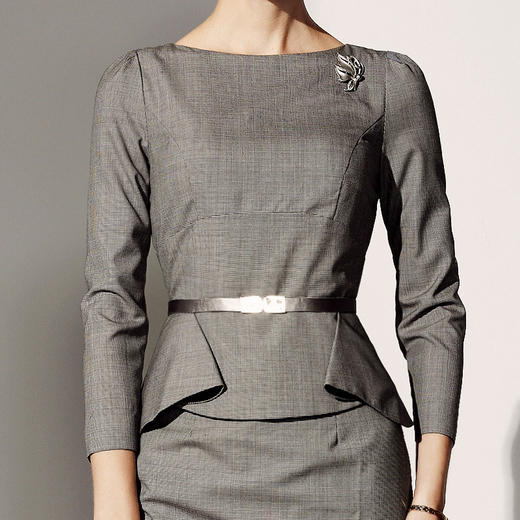 J8382748A颈袖添香2019春秋新款时尚气质修身荷叶边一字领显瘦百搭连衣裙J8382748A 商品图2