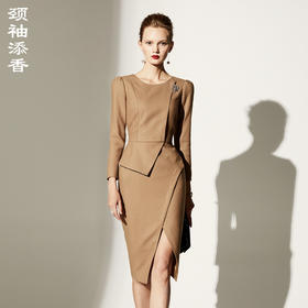 孤品-“沙漠之花”颈袖添香-连衣裙-J8382930C颈袖添香季新款时尚气质修身显瘦包臀长袖职场连衣裙J8382930C不退可换