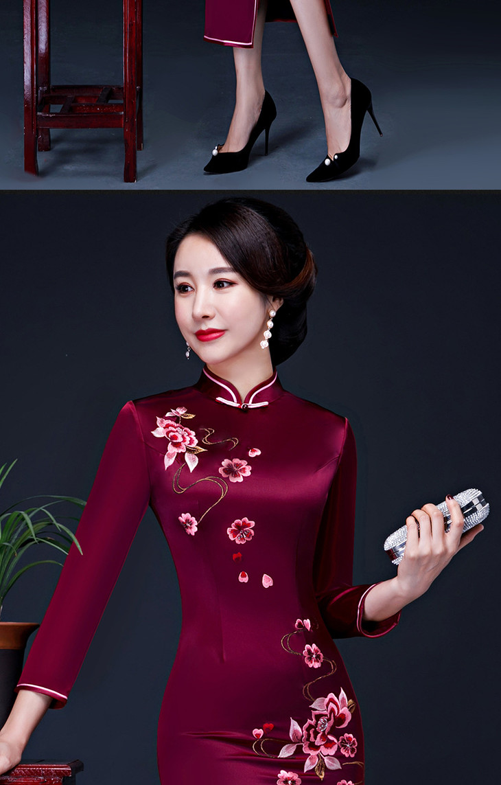ysn l0169 重磅真丝长袖旗袍