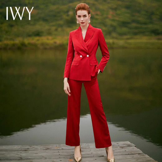 IWY/红色条纹长袖西装喇叭裤套装CP9311 商品图2