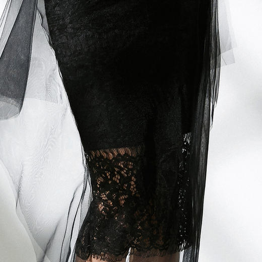 J9253595A颈袖添香春夏季新款黑色蕾丝半身裙包臀网纱仙女裙女中长款鱼尾裙J9253595A 商品图3