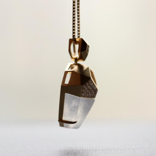 几何金高冰种雪花棉翡翠吊坠18k黄金钻石镶嵌 商品图11