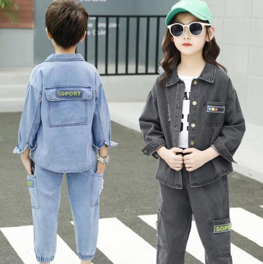【童装】男女童装时髦套装洋气运动牛仔两件套 商品图0