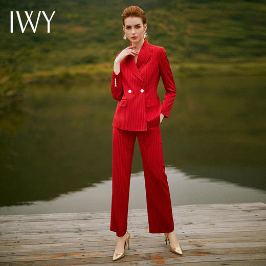IWY/红色条纹长袖西装喇叭裤套装CP9311 商品图4