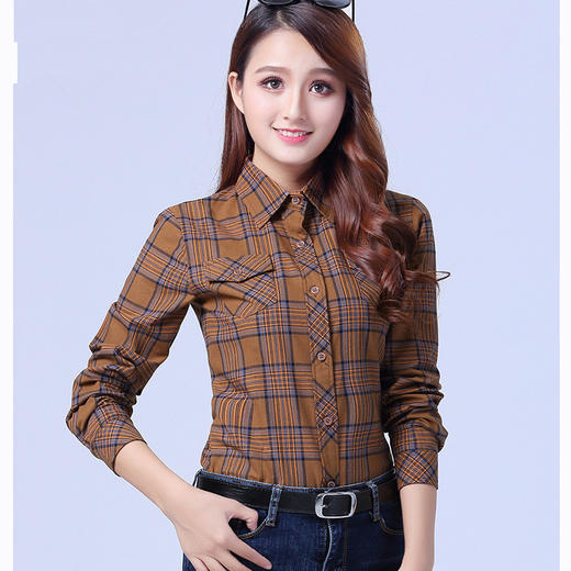 MY-6609-3新款韩版修身大码纯棉格子衬衫 商品图1