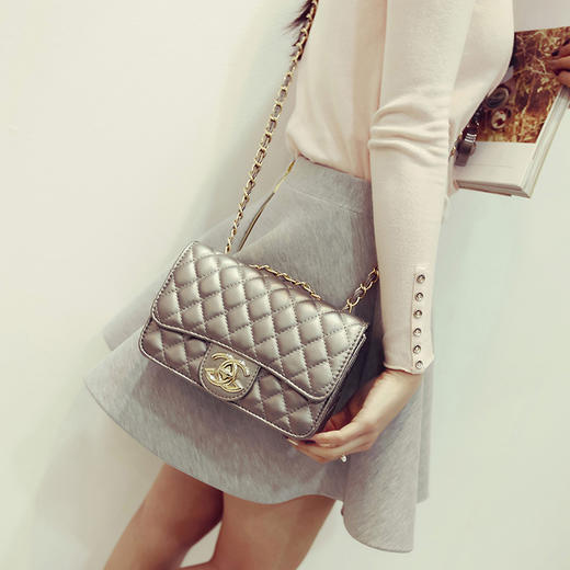 ZX-8083-1时尚新款春夏菱格链条PU小方包单肩斜挎晚宴包 商品图2