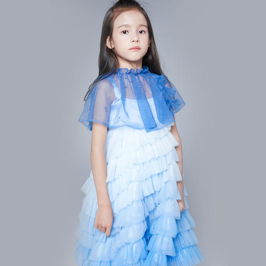 pureshare蓬纱馆公主裙 女童礼服儿童连衣裙蓬蓬裙渐变生日礼服-蓝莓蛋糕渐变裙 商品图1