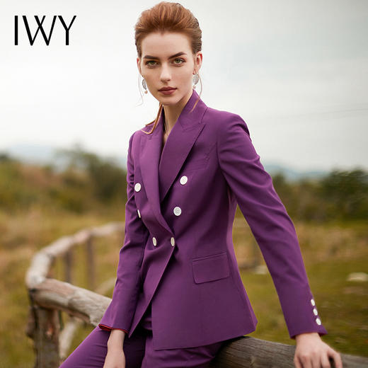 IWY/紫色西装套装双排扣收腰干练气质职业女装 商品图5