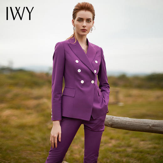 IWY/紫色西装套装双排扣收腰干练气质职业女装 商品图7