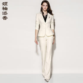 孤品-J81A2238A颈袖添香2024春秋气质女神范职业装套装女白色小西装正装西服J81A2238A不退可换