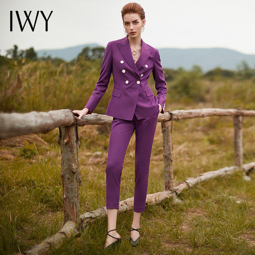 IWY/紫色西装套装双排扣收腰干练气质职业女装 商品图2