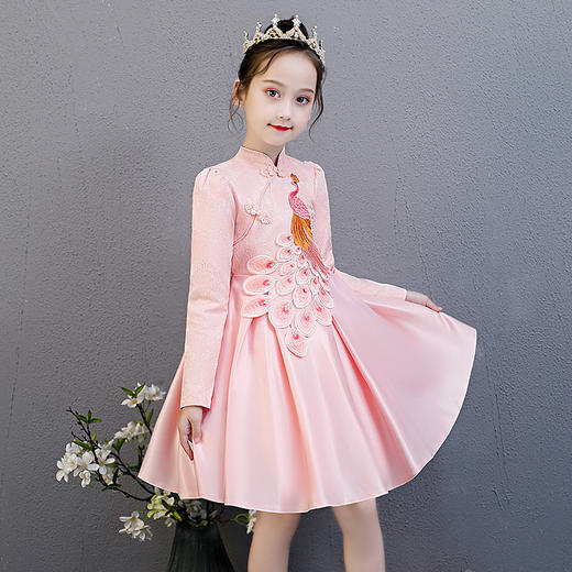 AM-秋季刺绣孔雀新款中国风儿童公主裙宝宝裙子 商品图1