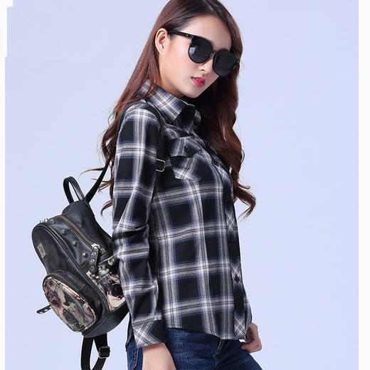 MY-6609-3新款韩版修身大码纯棉格子衬衫 商品图3