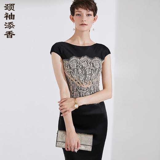 孤品-“蕾丝故事”J9283833颈袖添香新款OL显瘦修身包臀气质职场装连衣裙女中长款J9283833不退可换 商品图1