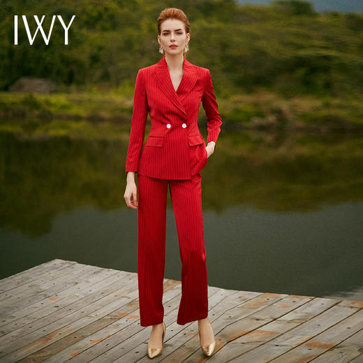 IWY/红色条纹长袖西装喇叭裤套装CP9311 商品图0
