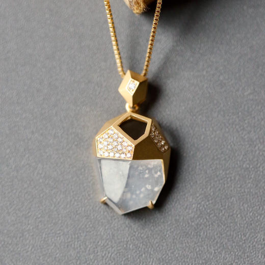 几何金高冰种雪花棉翡翠吊坠18k黄金钻石镶嵌 商品图2