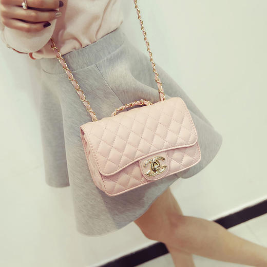 ZX-8083-1时尚新款春夏菱格链条PU小方包单肩斜挎晚宴包 商品图0