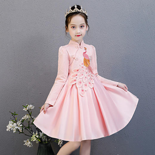 AM-秋季刺绣孔雀新款中国风儿童公主裙宝宝裙子 商品图2