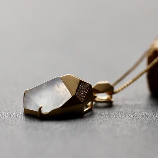 几何金高冰种雪花棉翡翠吊坠18k黄金钻石镶嵌 商品图4