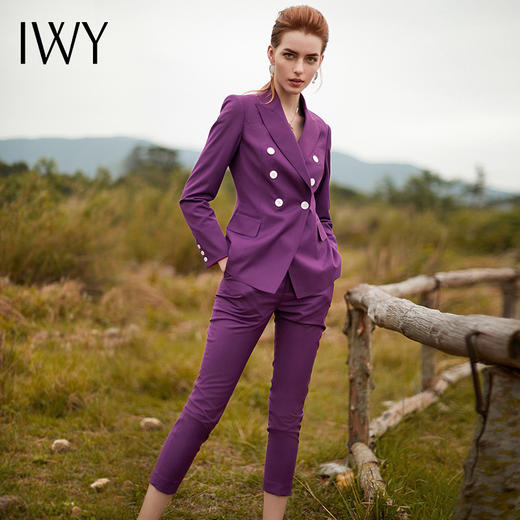 IWY/紫色西装套装双排扣收腰干练气质职业女装 商品图6