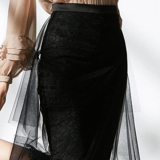 J9253595A颈袖添香春夏季新款黑色蕾丝半身裙包臀网纱仙女裙女中长款鱼尾裙J9253595A 商品图2