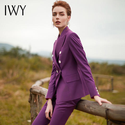 IWY/紫色西装套装双排扣收腰干练气质职业女装 商品图4