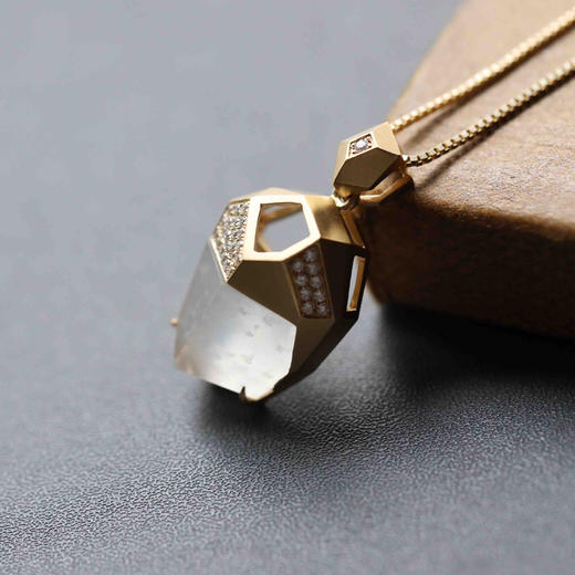 几何金高冰种雪花棉翡翠吊坠18k黄金钻石镶嵌 商品图5