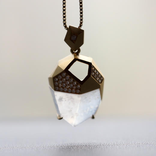 几何金高冰种雪花棉翡翠吊坠18k黄金钻石镶嵌 商品图10