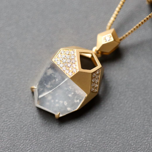 几何金高冰种雪花棉翡翠吊坠18k黄金钻石镶嵌 商品图3