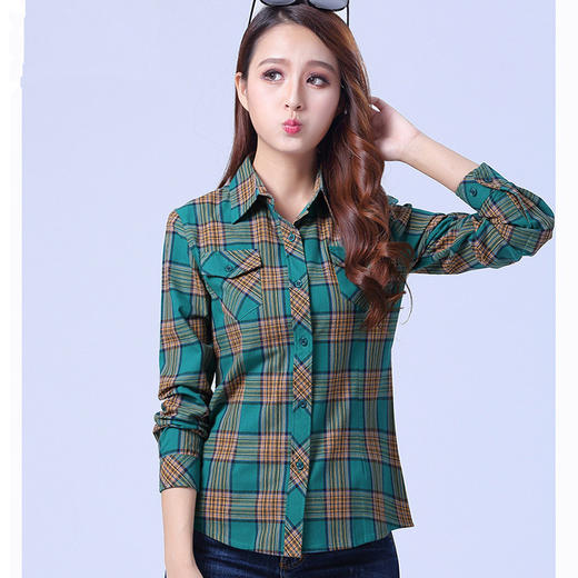 MY-6609-3新款韩版修身大码纯棉格子衬衫 商品图4