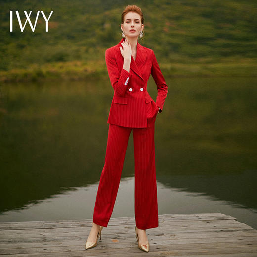 IWY/红色条纹长袖西装喇叭裤套装CP9311 商品图3