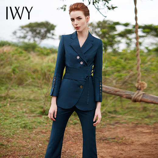 IWY/欧洲站早小众设计感英伦风腰带小西装职业OL修身洋气西服套装女CP9314 商品图5