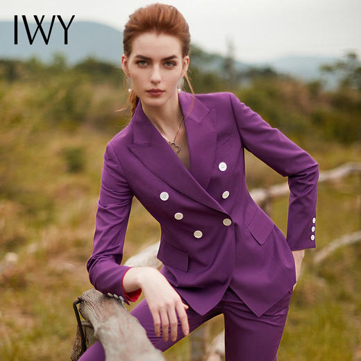 IWY/紫色西装套装双排扣收腰干练气质职业女装 商品图0