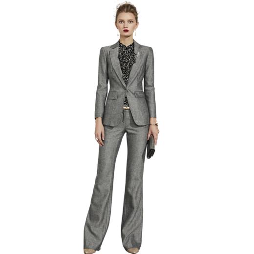 人字纹 孤品-J83A3092颈袖添香小西装套装2019春秋新款时尚职业装正装羊毛西服女两件套J83A3092不退可换 商品图4