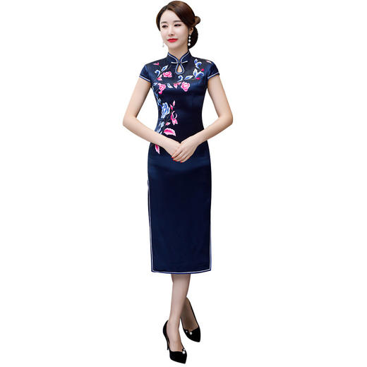 上海旗袍厂LHS-1027旗袍新款高端大气旗袍裙中长款 商品图4