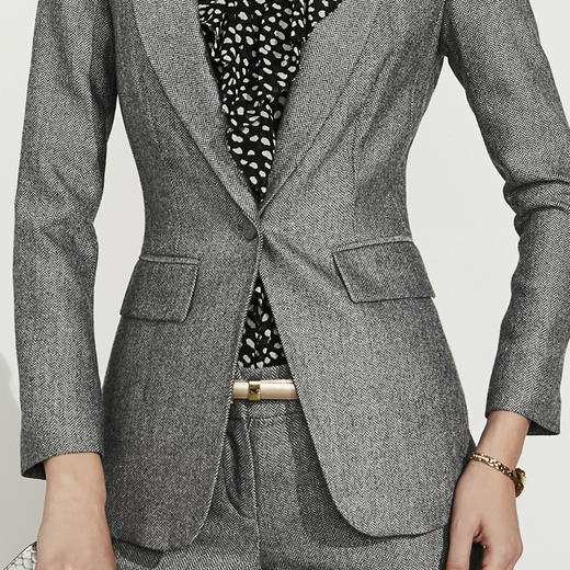 人字纹 孤品-J83A3092颈袖添香小西装套装2019春秋新款时尚职业装正装羊毛西服女两件套J83A3092不退可换 商品图3