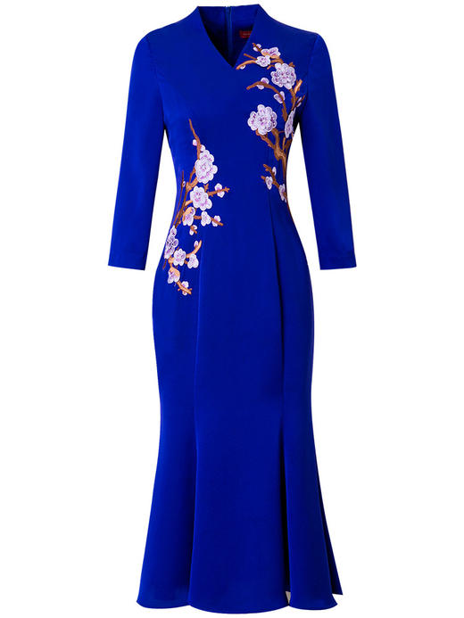 FMY-25366秋季复古气质修身V领中长裙 商品图2