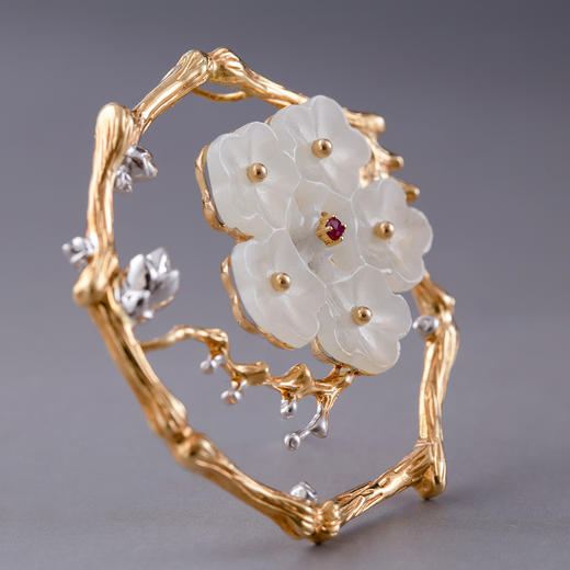 明代和田白玉“雪媚娘”镶金项坠 商品图2